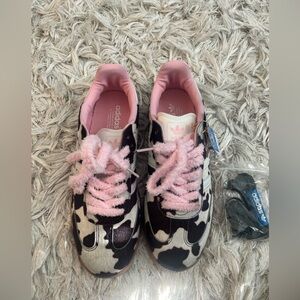 Adidas Sneakers with Cow Print and Pink Accents